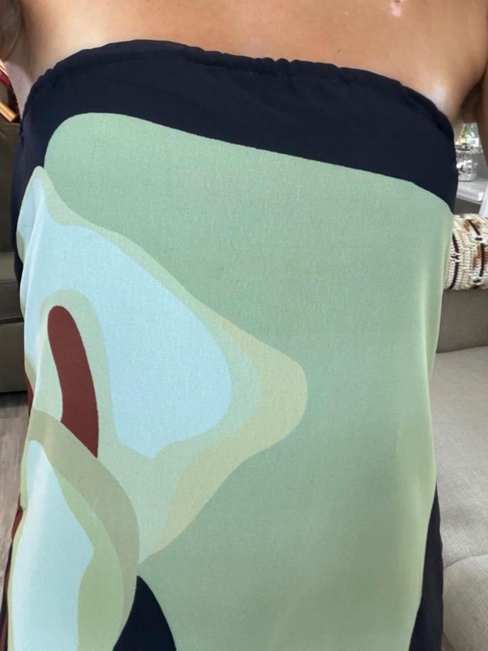 Strapless Maxi Dress in Olive Green Abstract Print - Picture 4 of 7